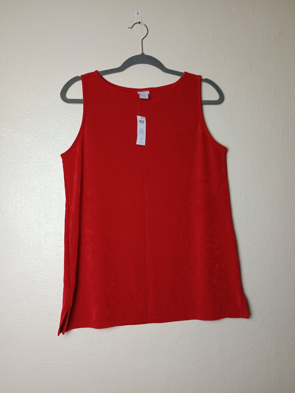 Chico's Travelers 8/10 Red Scoop Neck Sleeveless Tank-Side Slit Tank -Wild Poppy
